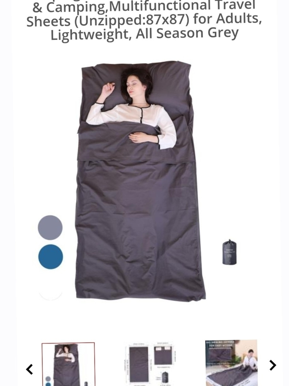 EXERMIL 100% Cotton Sleep Sack All-Round Zippers, 87x43 hotel, travel, camping L